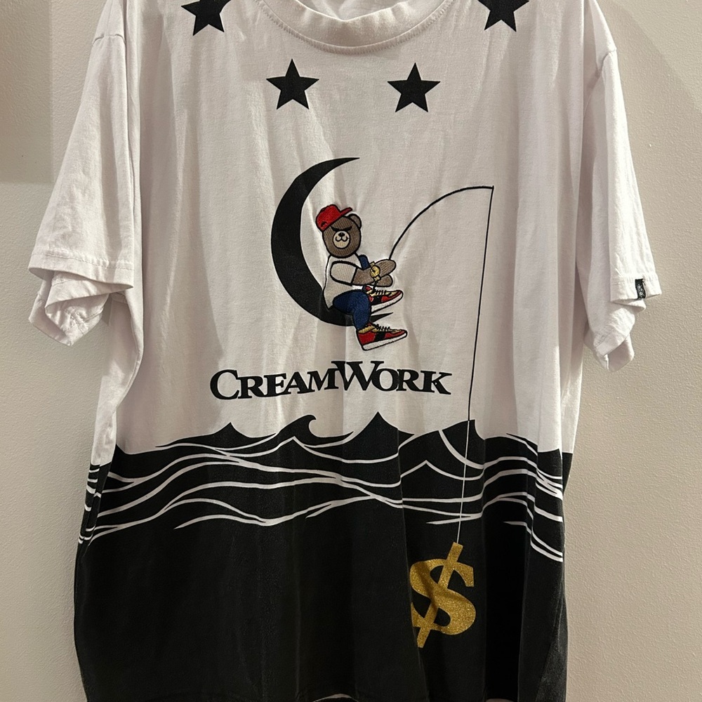 Imperious CreamWork Bear on the Moon Fishing $ T-Shirt White Men’s 2XL